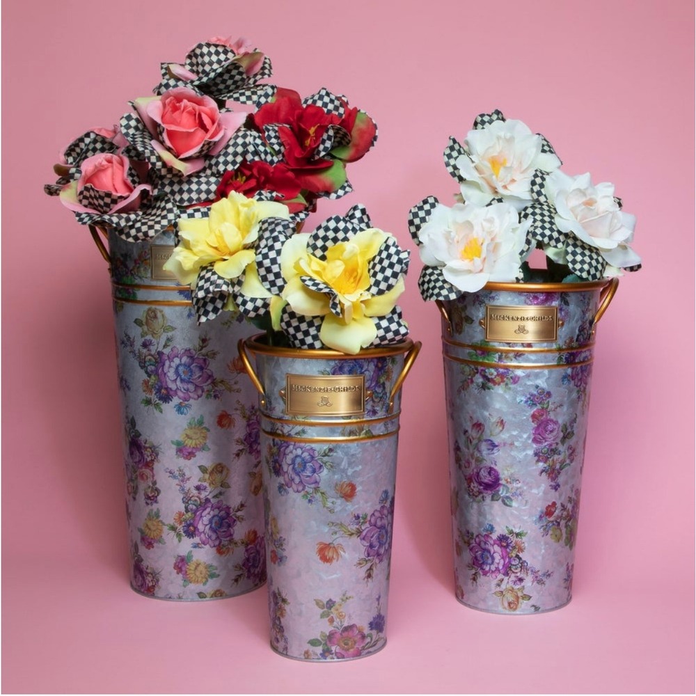MacKenzie-Childs Flower Market Galvanized Flower Buckets Set of 3 Cottage Garden